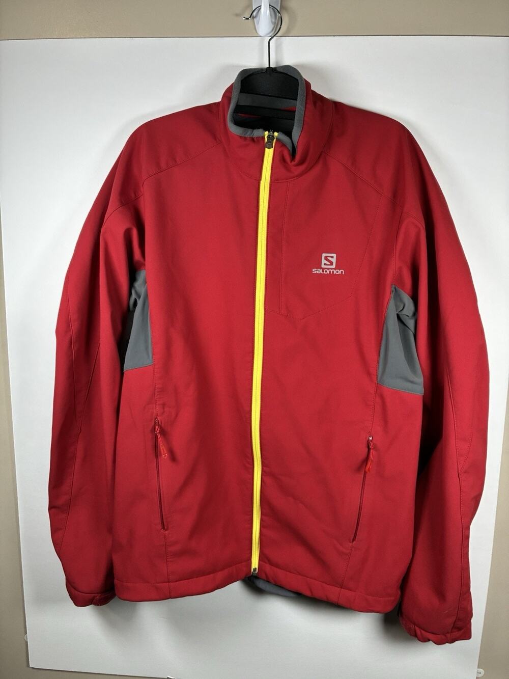 Salomon Mens M ClimaWind Red Softshell Jacket Fleece Lined Full Zip Windbreaker